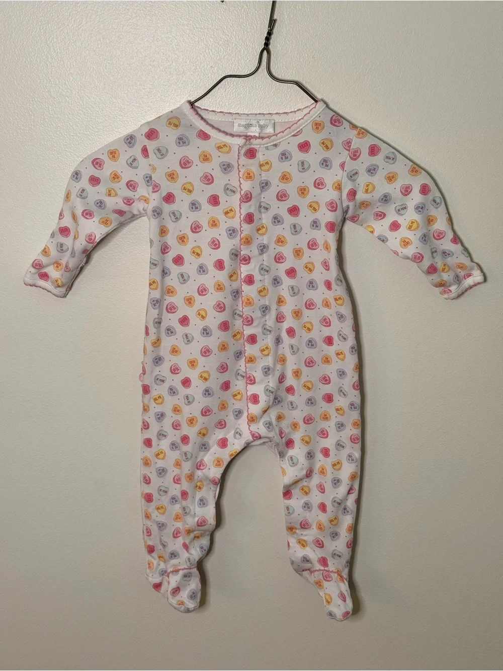 Magnolia Baby conversation Heart-Print Footed One-Piece VGUC